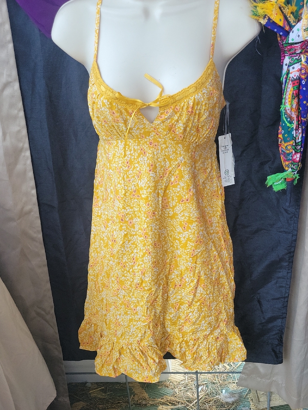 No Boundaries Yellow Floral Sundress with White and Red Accents